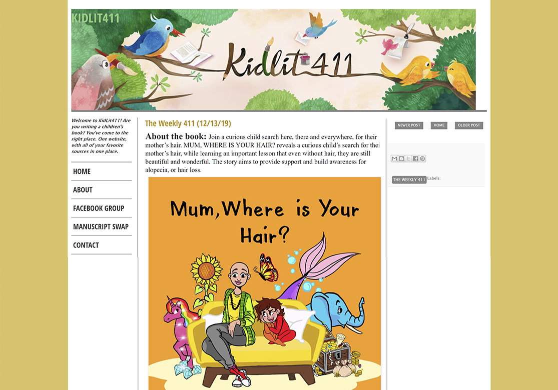 Mum, where is your hair? a fun rhyming story to spread alopecia and hair loss awareness was featured in Kidlit411